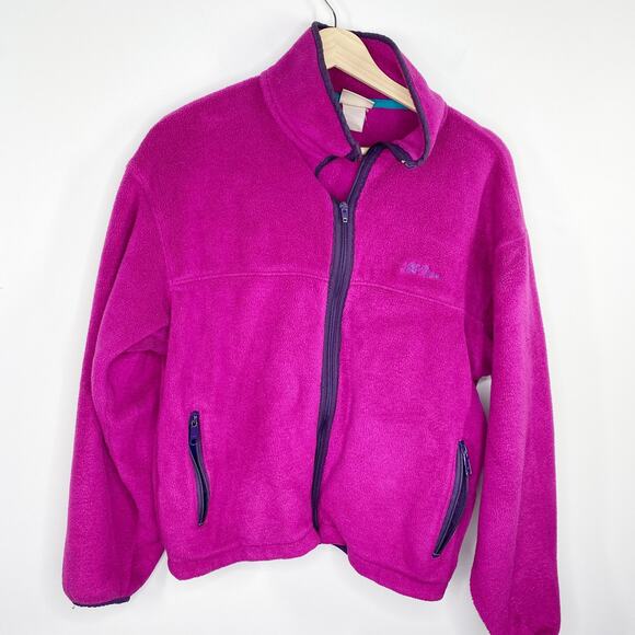 LL Bean VTG Barney Purple Zip Long Sleeve Fleece Jacket Women's Size Medium M - Picture 1 of 8
